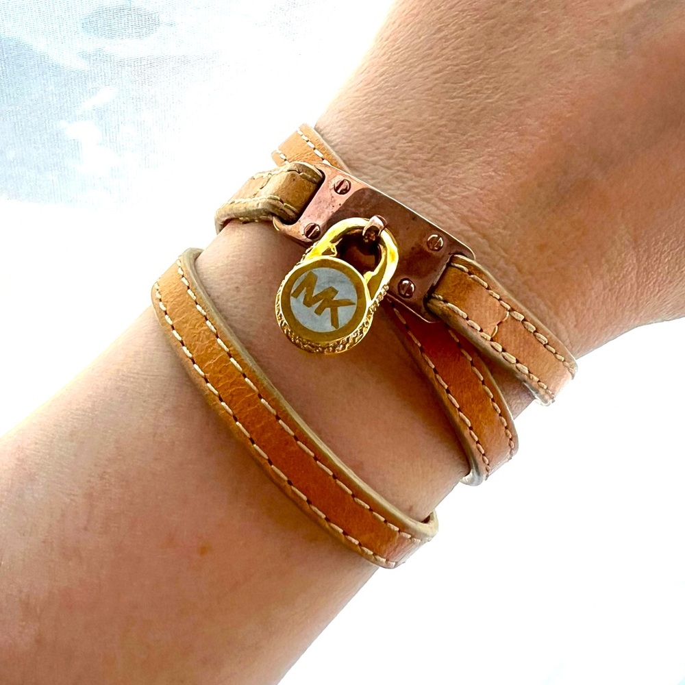Michael Kors Triple-Wrap Padlock Leather Bracelet Gold